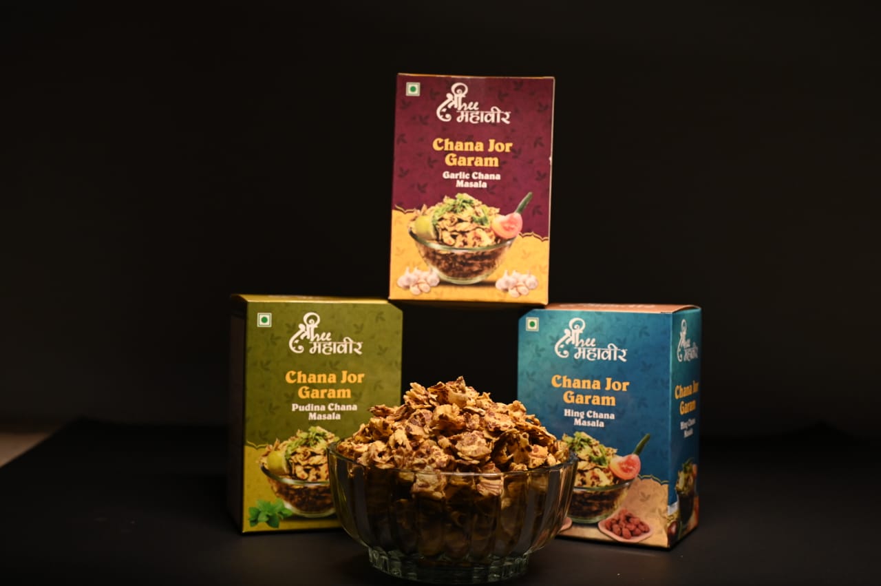 Shree Mahavir Combo Pack – Channa Jor Garam (Pudina, Hing, Garlic – 175g Each) + Banana Chips Pudina (175g)
